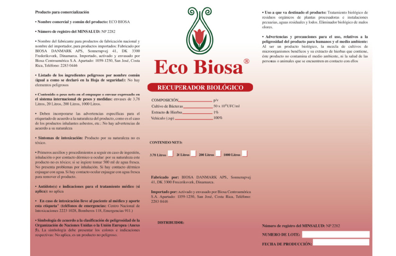 Etiqueta anterior de Eco Biosa